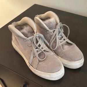 Women's Gray High-Top Sneakers with Fur